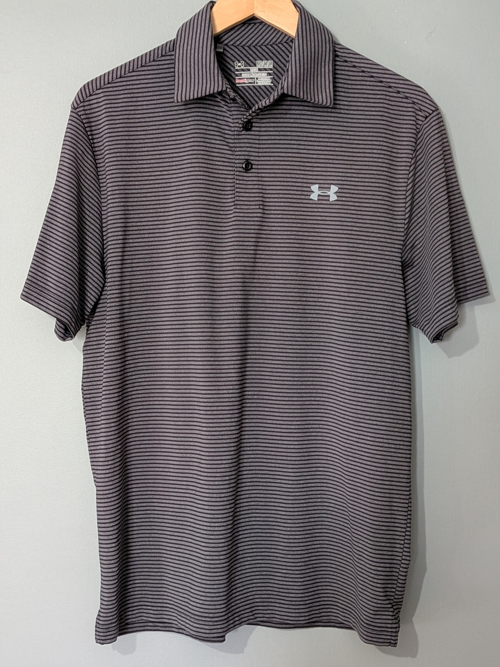 Under Armour Matchplay Men's Gray Striped Polo Shirt Preppy Utility